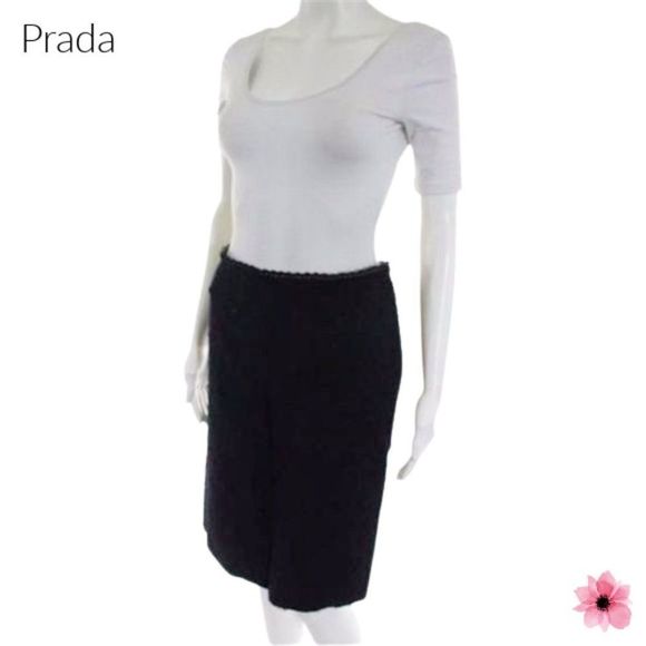 Prada Dresses & Skirts - Prada Black Lace Trim Pilled Stitch Midi Skirt